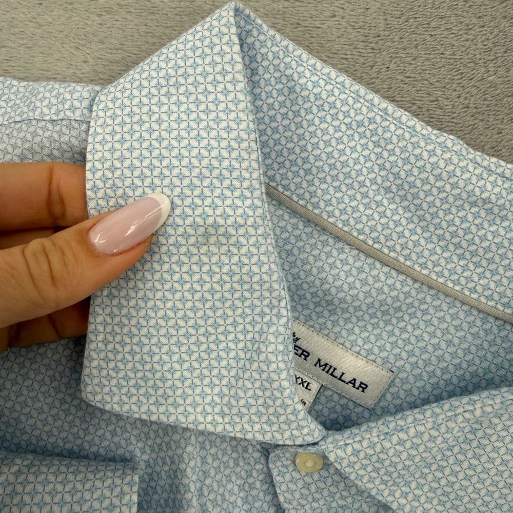 Peter Millar Mens XXL Light Blue‎ Geometric Print Long Sleeve Button Down Shirt